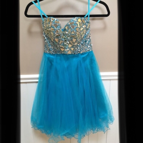 Night Moves - turquoise & silver strapless formal dress, size 0 - Picture 2 of 14
